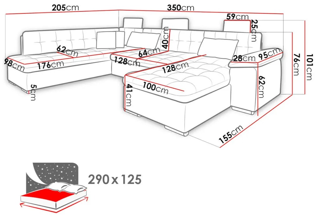 Supermobel Canapea in forma de U PRESTO, 350x101x205, Zetta 291/Zetta 293, dreapta