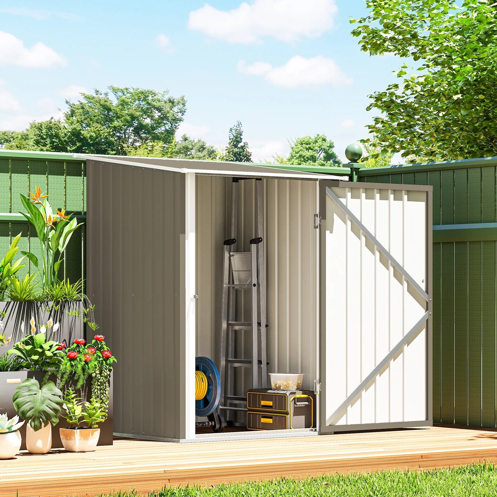Outsunny Magazie de Grădină 0,92m² din Oțel Galvanizat, Depozit pentru Unelte cu Ușă Blocabilă, Acoperiș Înclinat, 100x104x160 cm, Maro și Alb | Aosom Romania