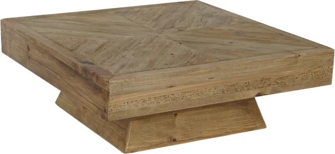 Măsuță de cafea pătrată din lemn reciclat, natur, cu blat în model geometric, finisaj mat, 36 x 100 x 100 cm, „Dervin” – Ethnic Collections