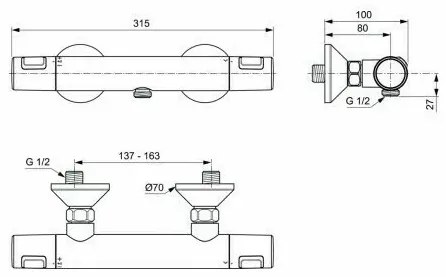 Baterie termostatica pentru dus Ideal Standard Ceratherm T25