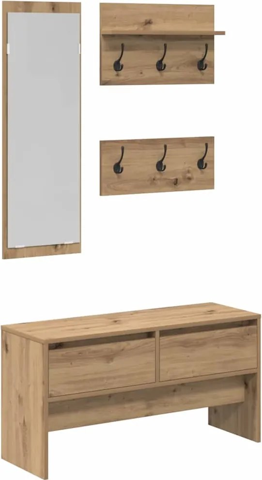 vidaXL Set mobilier hol cu sertar 4 pcs Stejar artizanal Lemn compozit