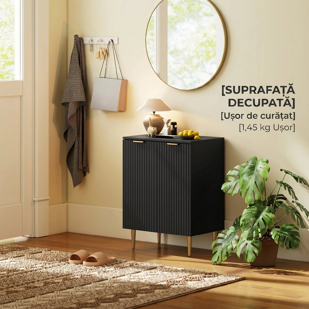 HOMCOM Comodă Modernă cu 2 Uși și Raft Reglabil, Bufet pentru Bucătărie și Living cu Picioare din Metal, Negru | Aosom Romania
