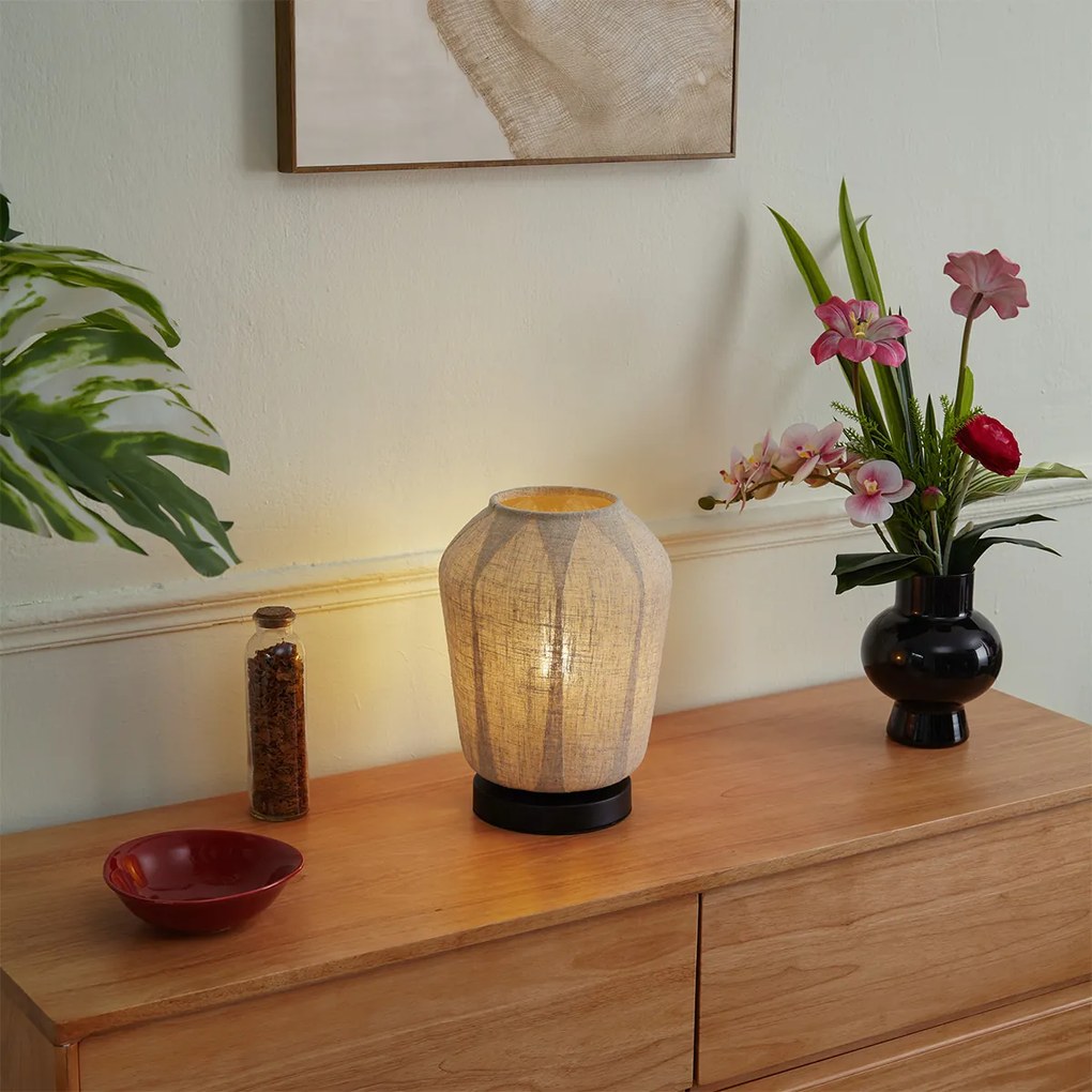 Lampă de masă Japandi neagră cu abajur bej din in 21,5 cm - Nami