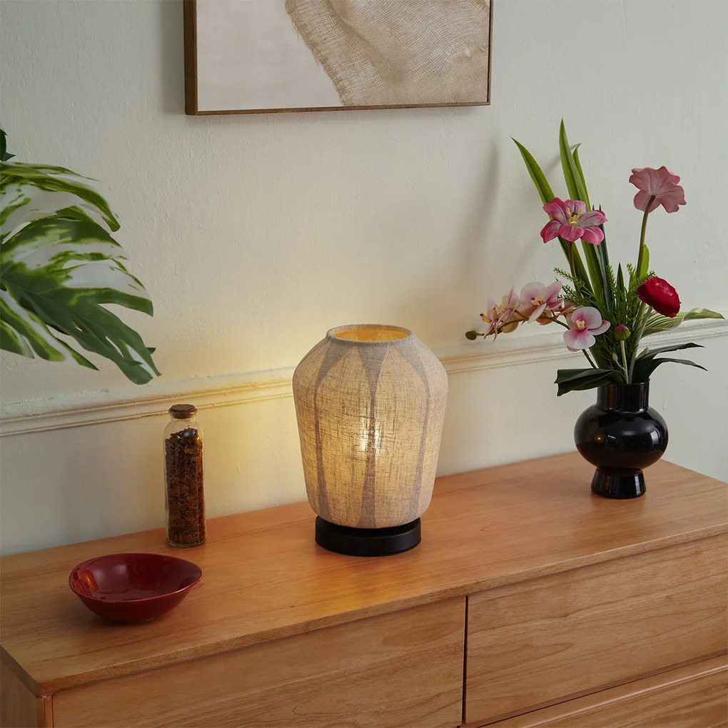 Lampă de masă Japandi Neagră cu Abajur din In Bej 21.5cm - Nami