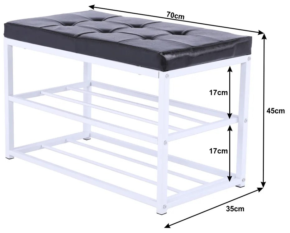 Bancă cu suport pentru pantofi Lyros, alb-negru