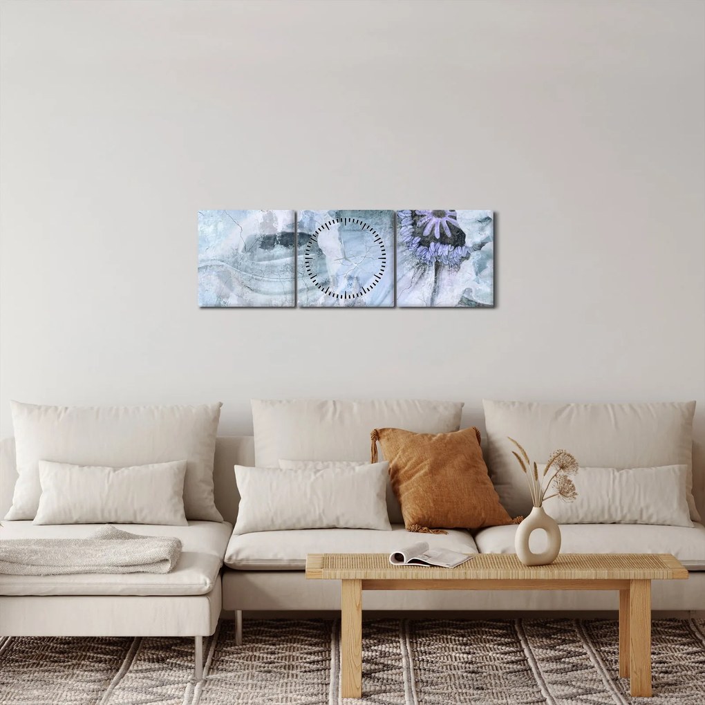 Tablou - Frescă florală pe un perete de cărămidă (cu ceas) (90x30 cm)