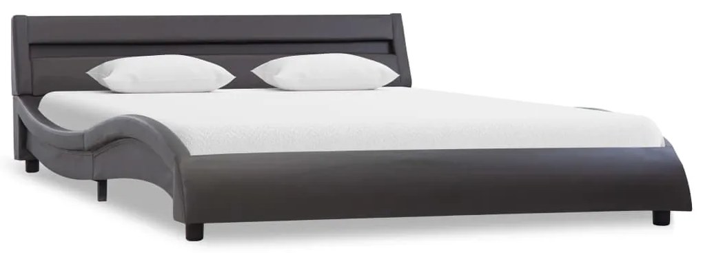 285694 vidaXL Cadru de pat cu LED, gri, 160 x 200 cm, piele ecologică