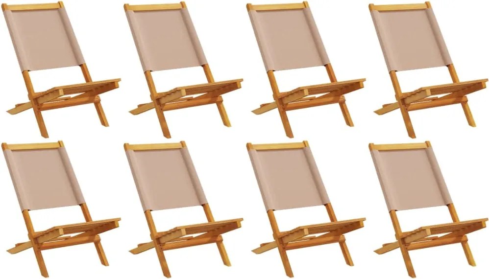 vidaXL Scaune de grădină pliabile 8 buc., textil taupe/lemn masiv