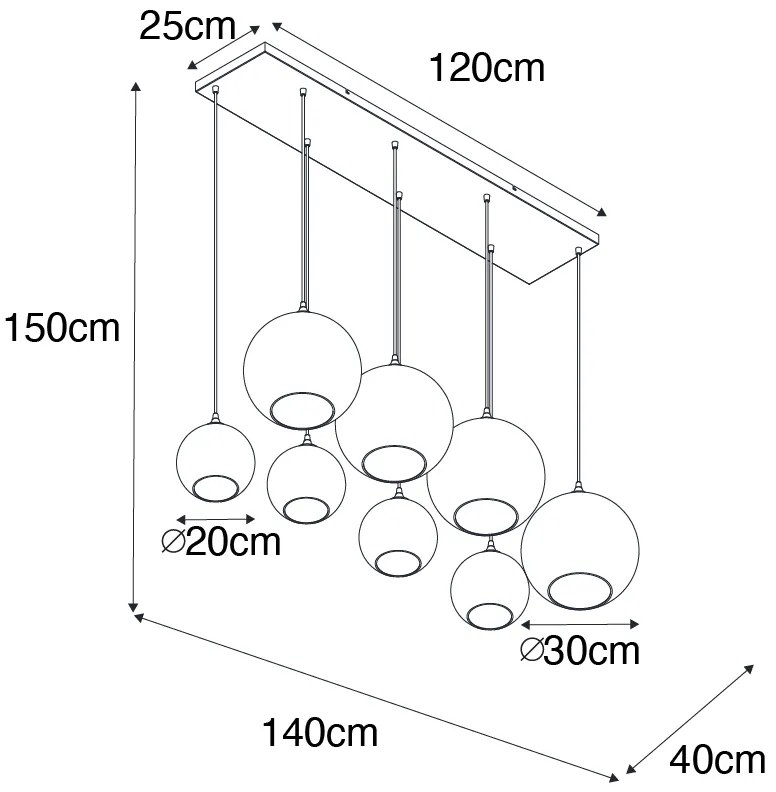 Lampă suspendată inteligentă din alamă cu sticlă albastră și verde, 8 lumini, incluzând 8 Wifi G95 - Sandra