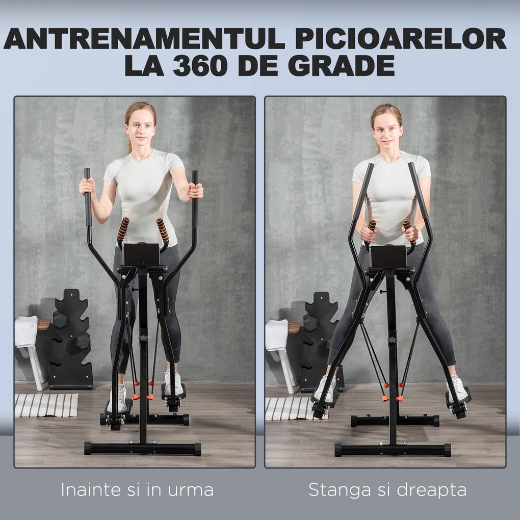 HOMCOM Bicicletă de Exercitii Eliptică cu 4 Nivele de Rezistență, Monitor LCD și 2 Roți, 90x62x150 cm, Negru | Aosom Romania