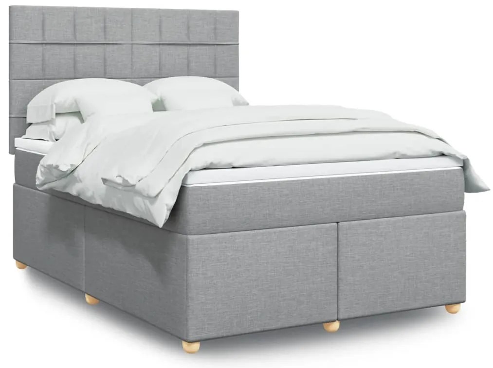 vidaXL Pat continental cu saltea, gri deschis, 160x200 cm, textil