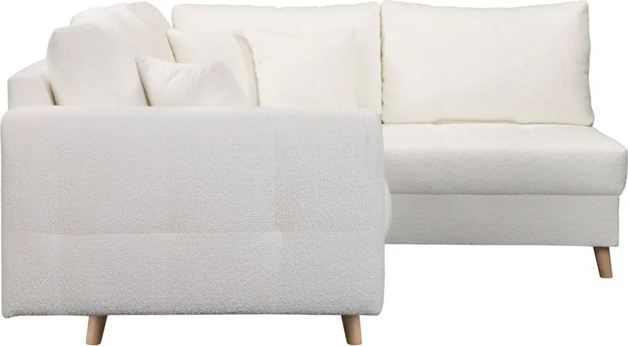 Colțar alb cu tapițerie din stofă bouclé (cu colț pe partea dreaptă) Ariella – Ropez