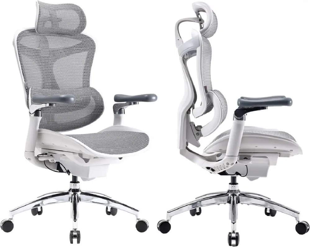Scaun Ergonomic SIHOO Doro C300 Pro M102, Suport Lombar Adaptiv Inteligent, Spătar Reglabil pe Înălțime, Tetieră 3D, Cotiere 6D PU, Șezut Glisant, Reclinare 135°, Mesh, Gri
