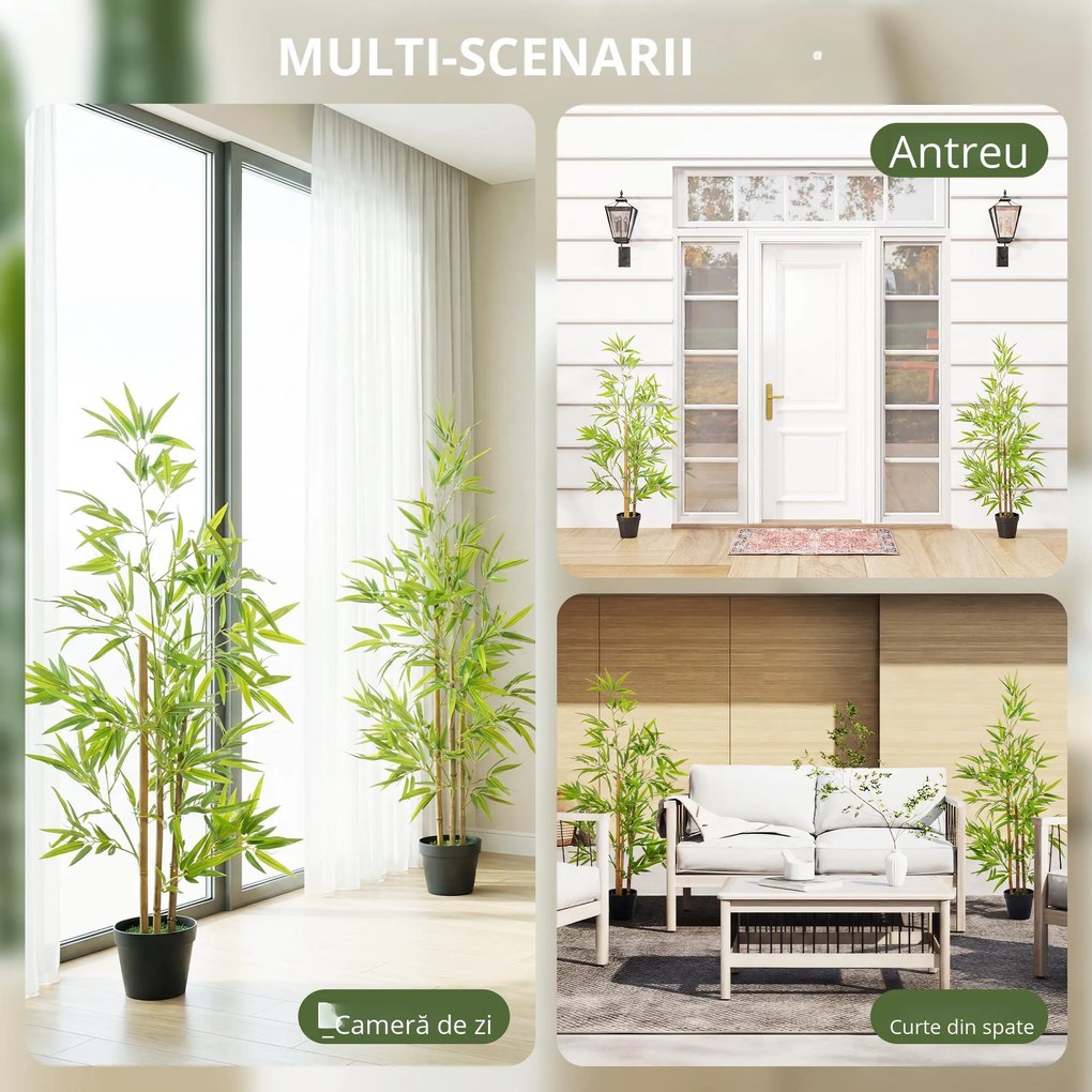 Set 2 Plante de Bambus Artificiale in Ghiveci de 120cm, Decoratiune pentru Casa, Birou, Interior si Exterior Outsunny | Aosom Romania