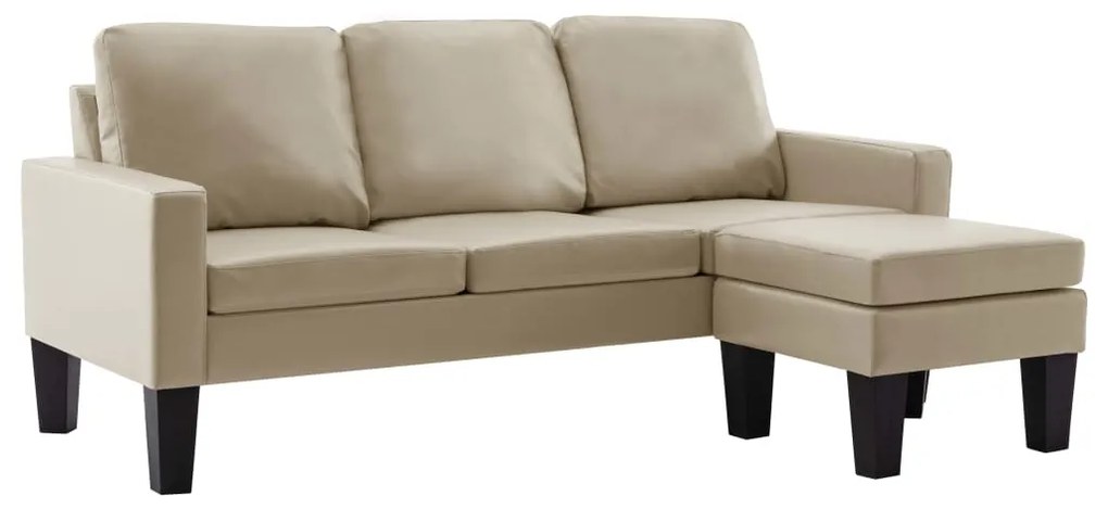 288774 vidaXL Canapea cu 3 locuri și taburet, cappuccino, piele ecologică