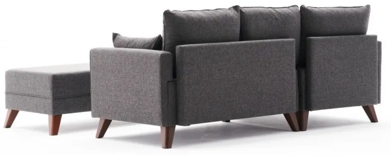 Coltar Modular pe Stanga cu Taburet, Cadru Lemn de Brad, Bella Mini, Gri Antracit