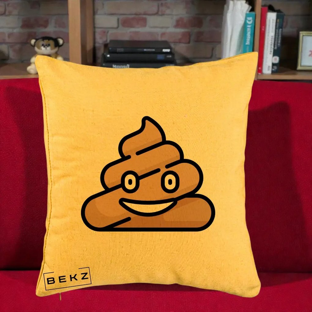 Perna Decorativa Emoji Poop Funny, 40x40 cm, Galben, Husa Detasabila, Perna Inclusa, BEKZ®
