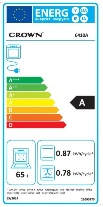 Aragaz Crown 6410A, 65L, 4 arzătoare, 6 programe, 300C, termostat, capac, alb