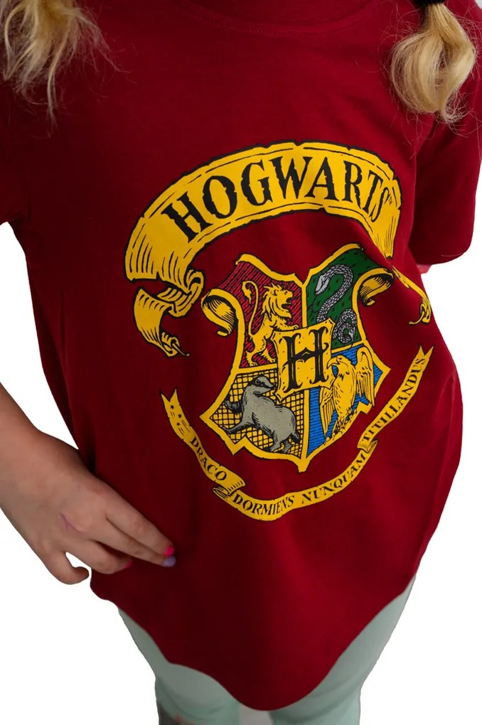 Tricou pentru copii HOGWARTS visiniu - diverse marimi Marime: 98 - 104