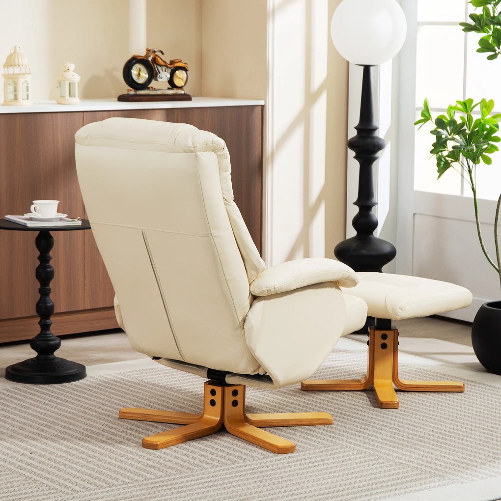 HOMCOM Fotoliu relax cu husă de picioare fotoliu de relaxare pivotant 360° spătar înclinabil încărcare 120 kg crem | Aosom Romania