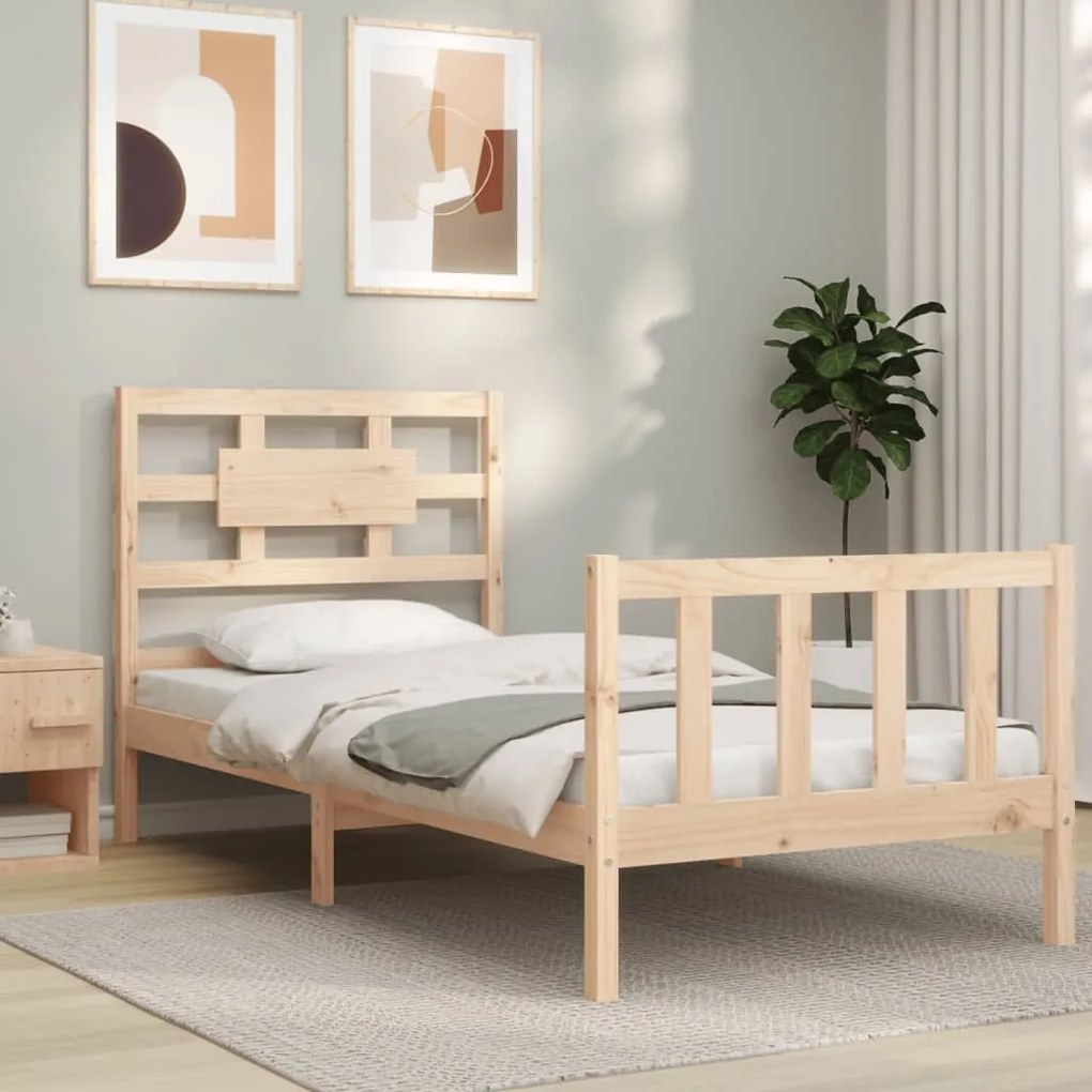 3192516 vidaXL Cadru de pat cu tăblie single mic, lemn masiv