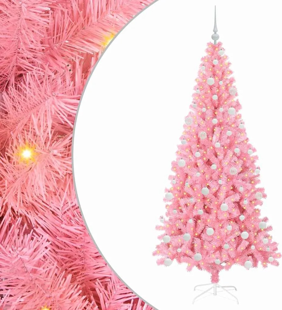 vidaXL Brad de Crăciun cu 300 LED cu suport Roz 180 cm PVC