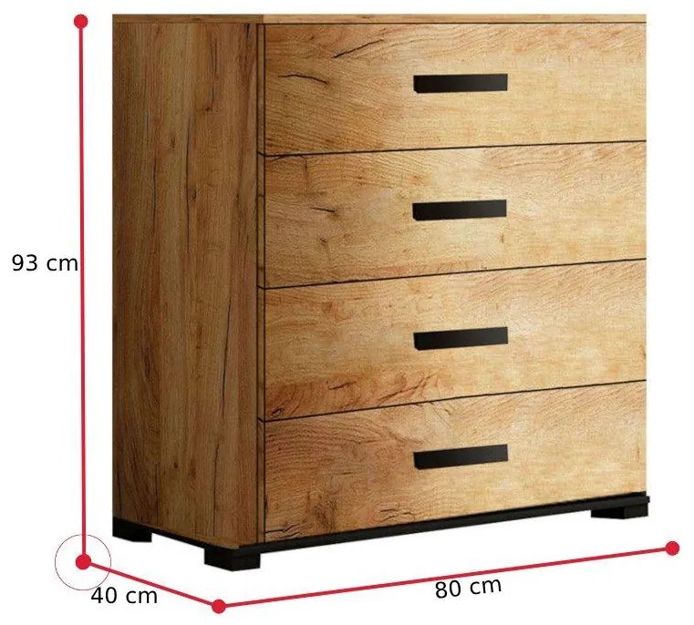 Supermobel Comoda BERGAMO 80, 80x93x40, stejar kraft auriu