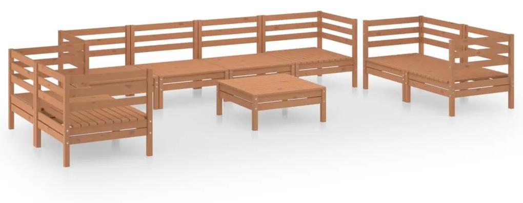 Set mobilier de gradina, 9 piese, maro miere, lemn masiv de pin maro miere, 1