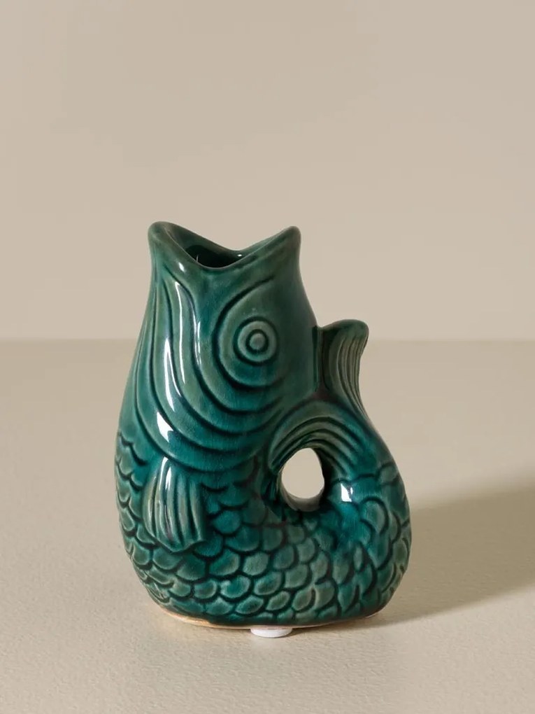 Set 2 suporturi pentru lumanari din ceramica, verde inchis, "Fish"