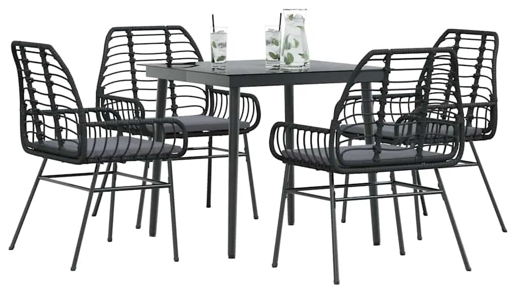 vidaXL Set de sufragerie de grădină 5 piese neagră Sticlă Poly Rattan