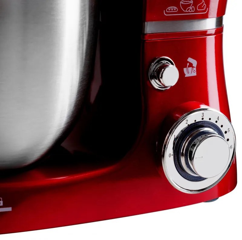 Mixer planetar Techwood TRO-1055, 1000W, 5 litri, 6 viteze, 3 accesorii, Rosu/Inox