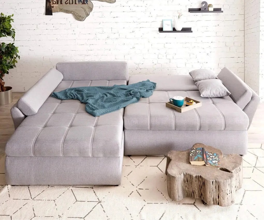 Colțar extensibil dumonde cu ladă de depozitare si sezut confortabil din spuma high-density, Loana Enjoy Grey 270x185 cm