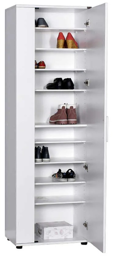 Pantofar Adore Porto, 2 usi reversibile cu oglinda, 10 rafturi, capacitate 28 perechi incaltaminte, Alb / Stejar, 60 x 35 x 187 cm