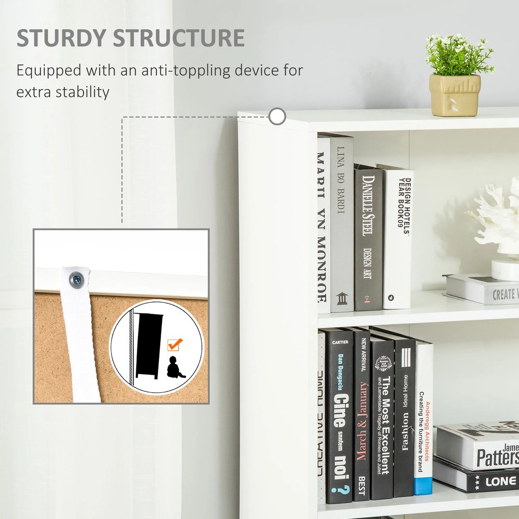 Biblioteca Moderna HOMCOM 4 Etajere cu Dulapior din Lemn cu 2 Usi, Mobilier Multifunctional pentru Living si Birou 59x29x180cm, Alba | Aosom Romania