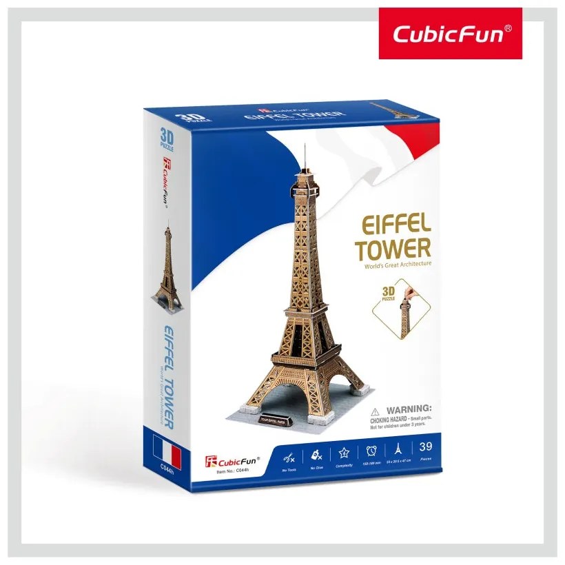 PUZZLE 3D TURNUL EIFFEL (NIVEL MEDIU 39 PIESE)  - CUBICFUN (CUC044H)