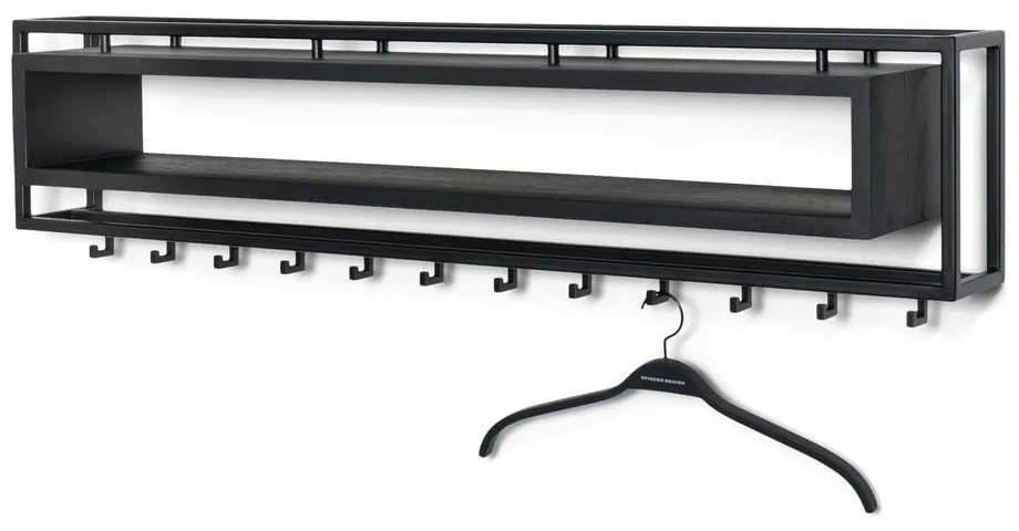 Cuier de perete negru cu raft din metal 118 cm School – Spinder Design