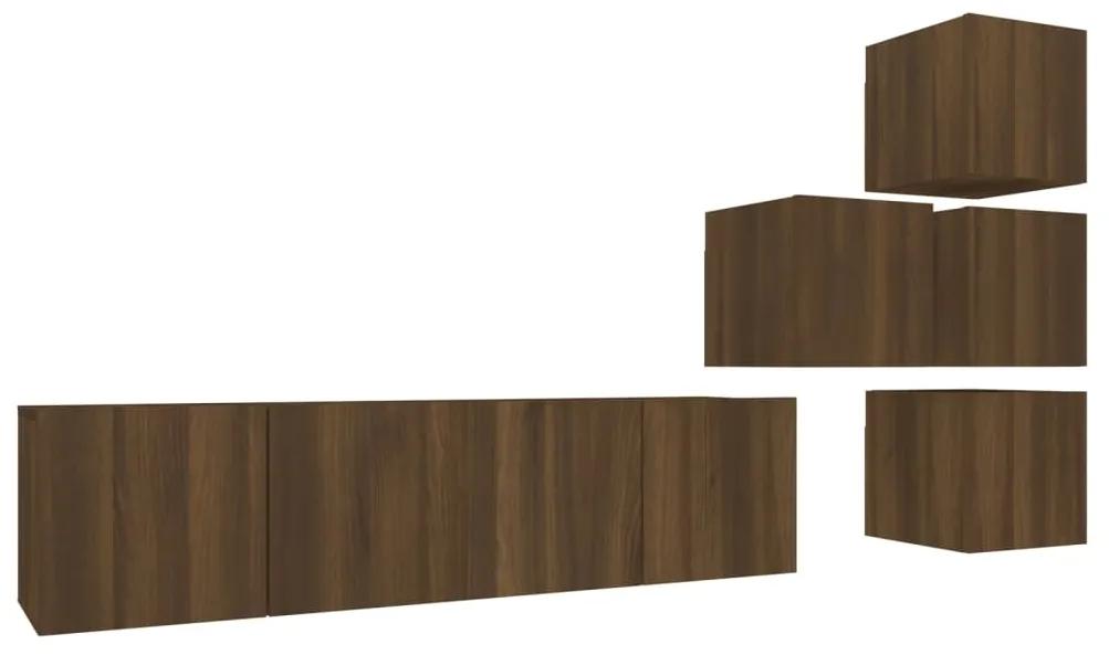 Set dulapuri TV, 6 piese, stejar maro, lemn prelucrat 6, Stejar brun, 60 x 30 x 30 cm