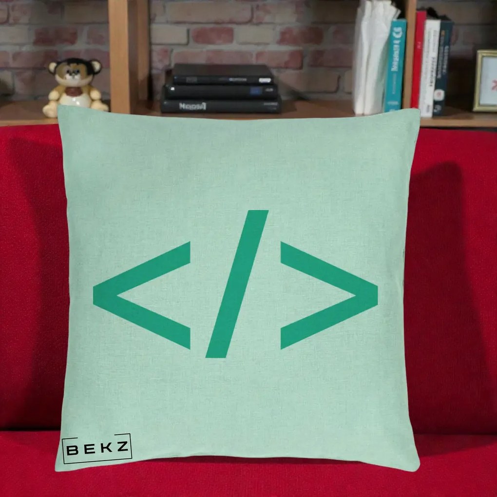 Perna Personalizata Cod HTML Turcoaz, 40x40 cm, Verde Menta, Husa Detasabila, Perna Inclusa, BEKZ®