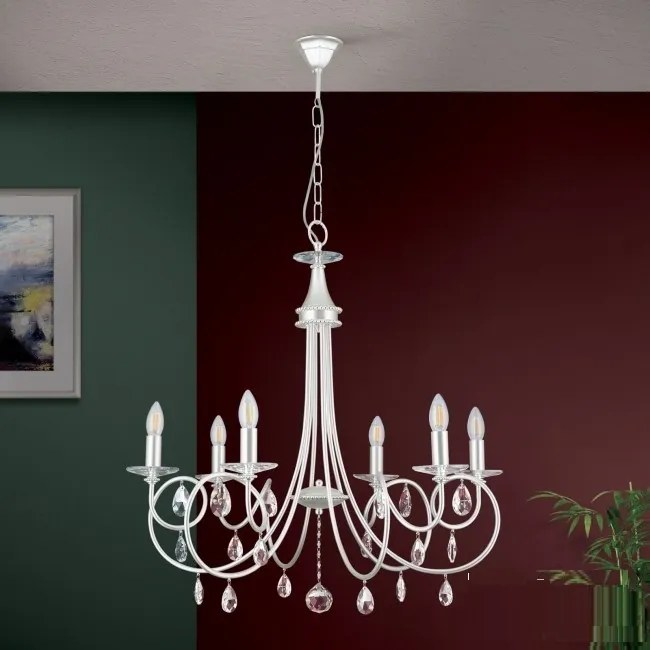 Candelabru 6 brate stil clasic cu cristale Swarovski Giada argintiu mat
