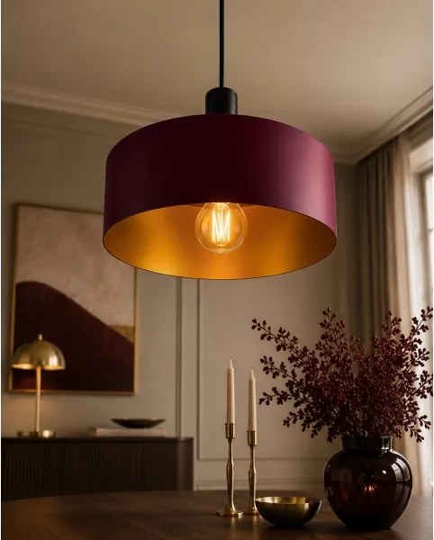 Lampă suspendată pe cablu HAKI 1xE27/60W/230V vișiniu/negru