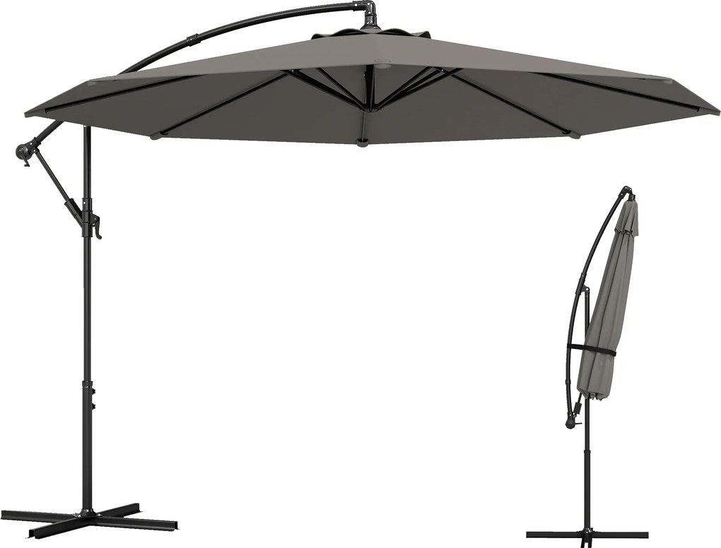 Outsunny Umbrelă excentrică Ø300 cm cu bază încrucișată copertină reglabilă și manivelă UPF30+ pentru terasă patio gri | Aosom Romania