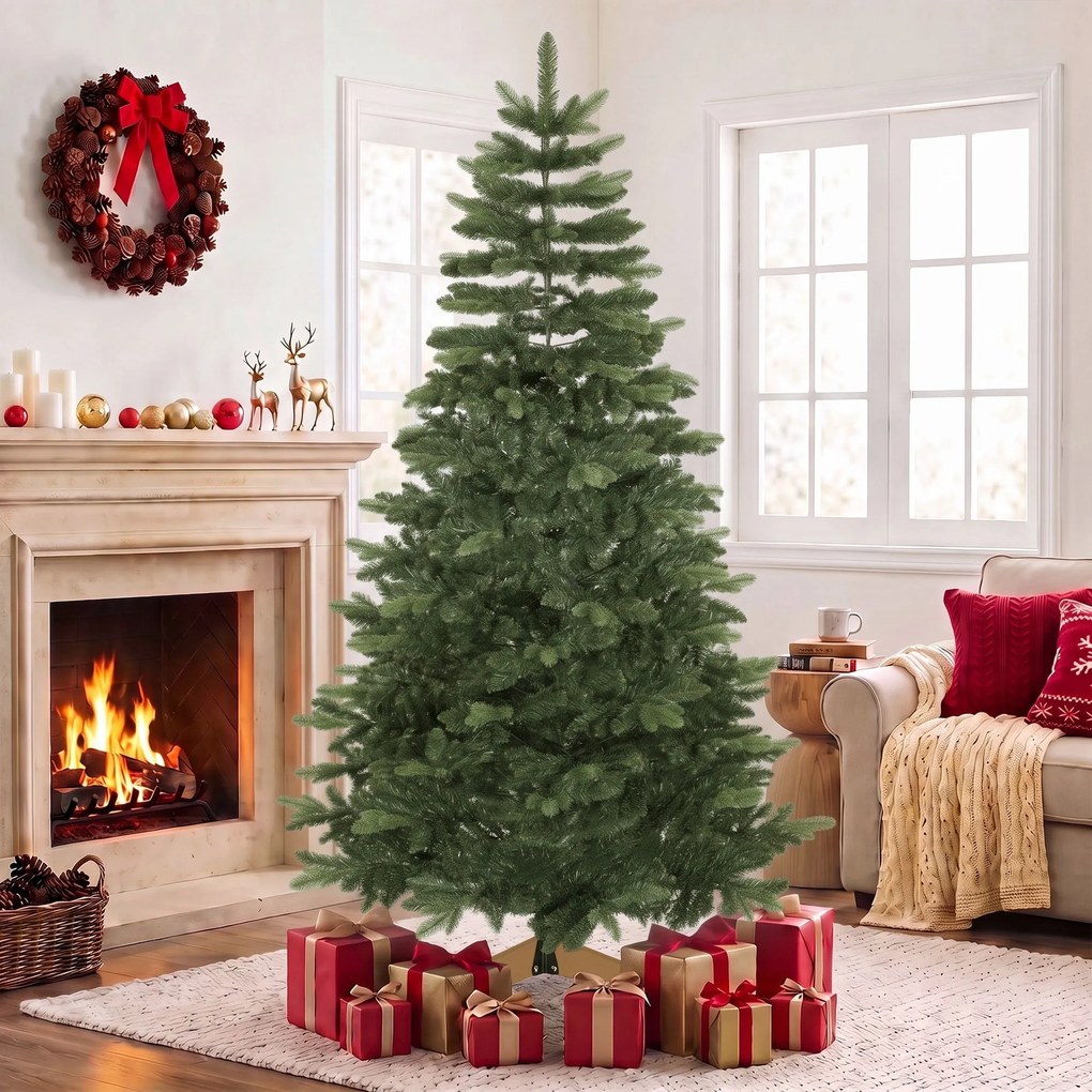 HOMCOM Brad artificial de Crăciun Brad Nobil, 1161 ramuri, 210 cm, verde | Aosom Romania