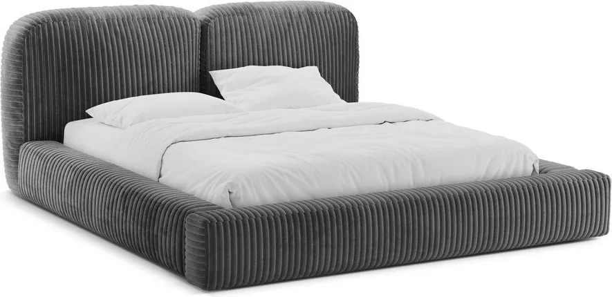 Pat matrimonial gri tapițat cu spațiu de depozitare cu somieră 200x200 cm Martina – Micadoni