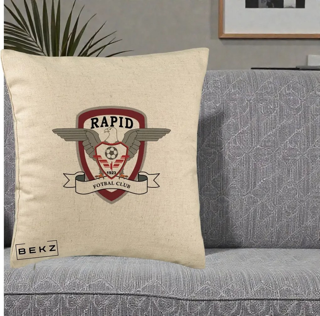 Perna Personalizata Rapid Fotbal Club 1923, 40x40 cm, Bej, Husa Detasabila, Perna Inclusa, BEKZ®
