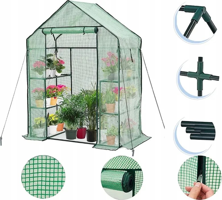 Solar de grădină cu folie și rafturi 73 x 140 m x 200 cm