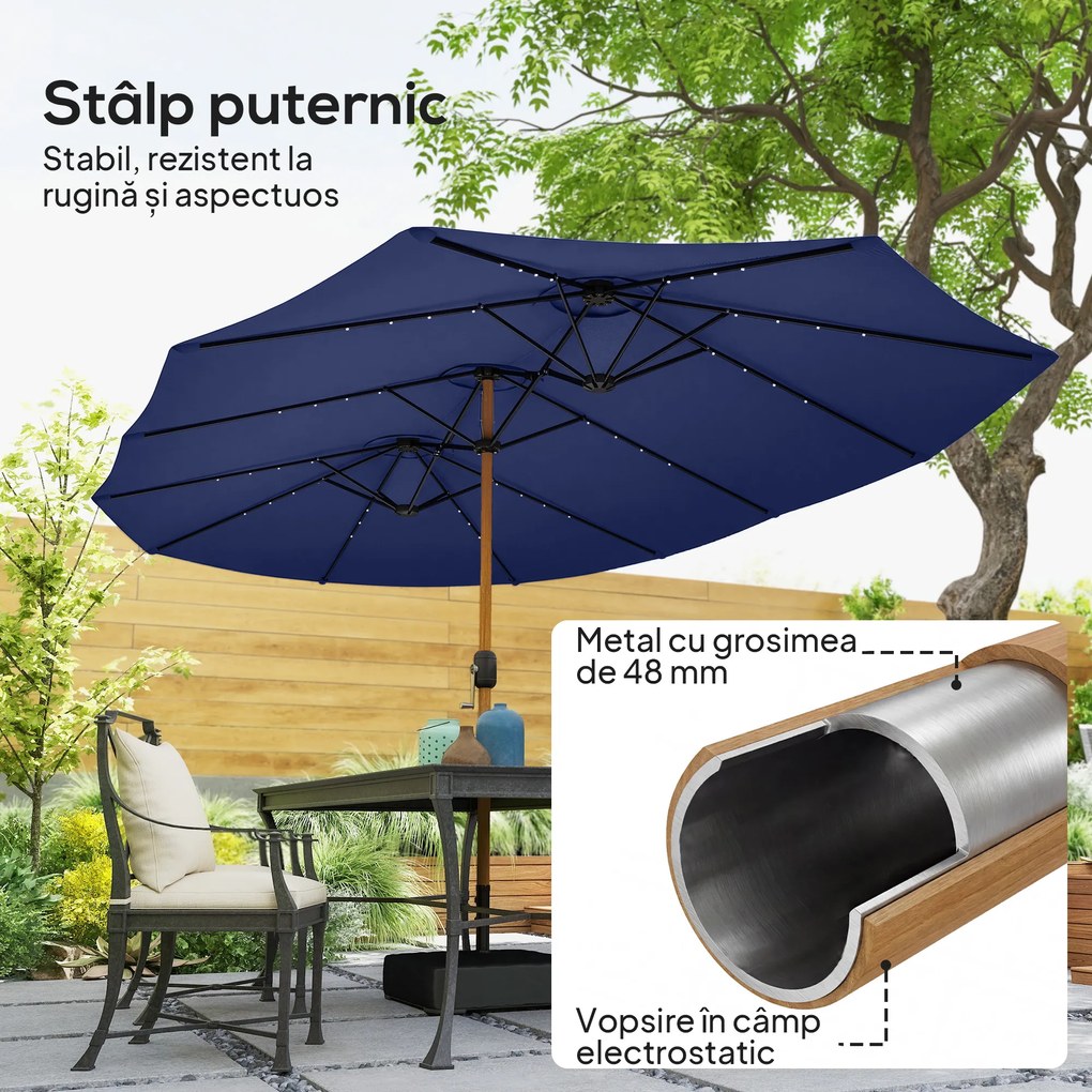 Outsunny Umbrelă Dublă de Grădină 4.7x2.8 m, Umbrelă de Exterior cu Manivelă, Bază Cruce, Saci de Nisip, Husă de Protecție, 12 Spițe, Anti-UV, pentru Terasă și Balcon, Albastru Închis | Aosom Romania