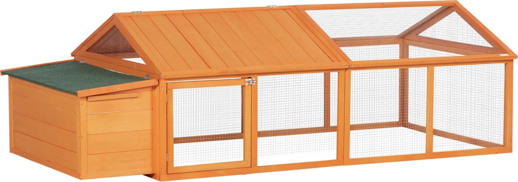 PawHut Coteț pentru Găini de Exterior cu Acoperiș Rabatabil și Ușă Largă Pentru 4-8 Găini, 240x112,5x76 cm, Portocaliu | Aosom Romania
