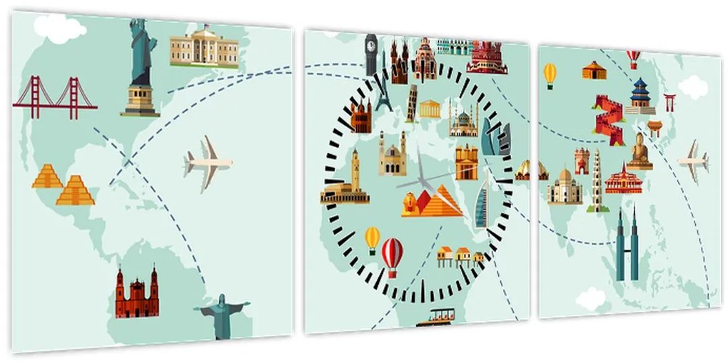 Tablou - Harta cu pictograme, amintire (cu ceas) (90x30 cm)