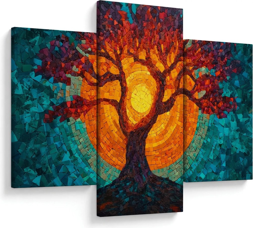 Tablou - Arborele vieții și soarele în mozaic (90x60 cm)