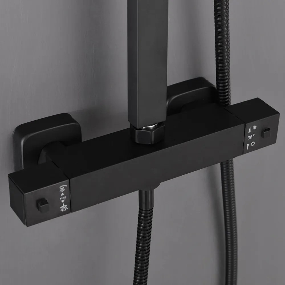 Set de duș Mazama Black cu baterie termostatică